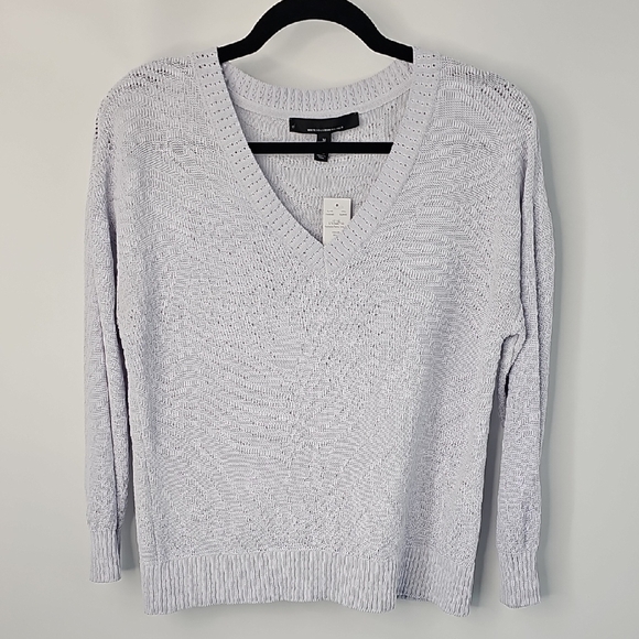 WHMB Soft Vneck Open Knit Delicate Feminine Shell Sweater w  Swirly Design - Picture 1 of 11